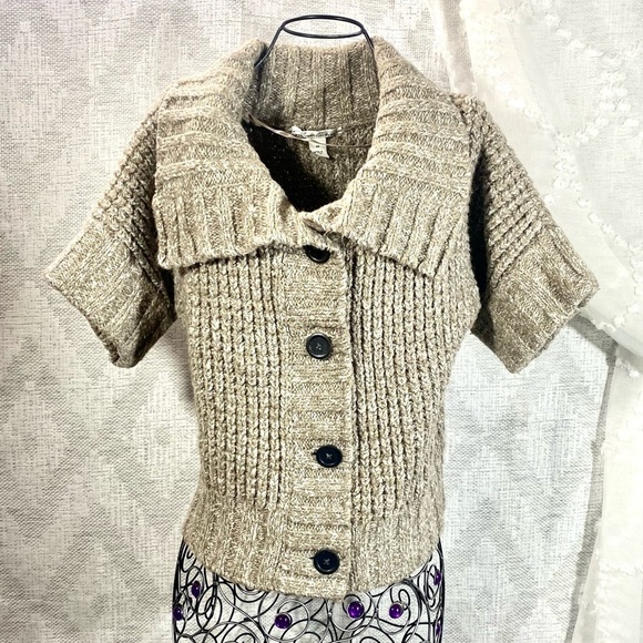 Kenneth Cole tan knit shirt sleeve button up cardigan size XS - Picture 1 of 8